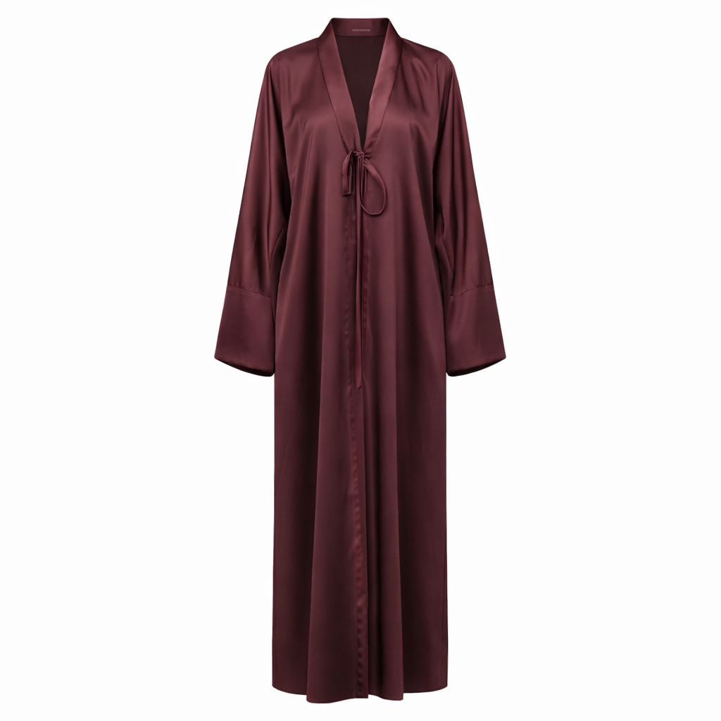 Maya Satin Open Abaya – Burgundy