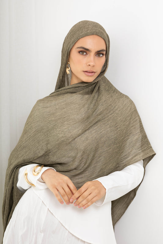 Crinkle Rayon Hijab — Olive ‏زيتون (Zaytūn)
